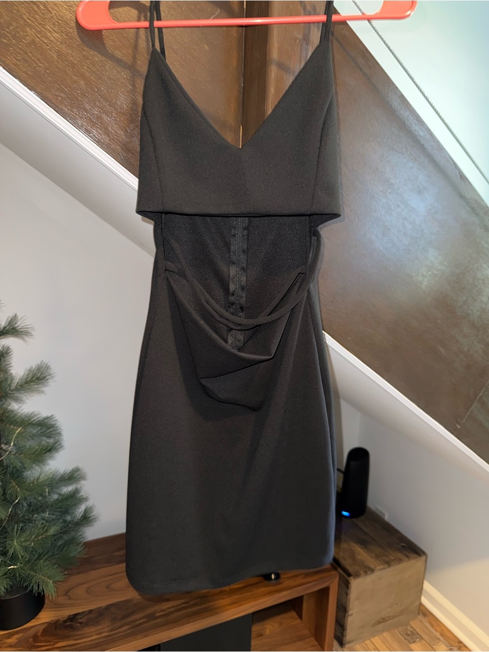 Windsor Black Mini Slip Dress with Draped Front